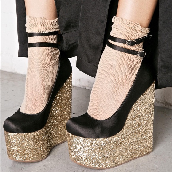 Dolls Kill Shoes - Sugar Thrillz Glamerina Glitter Wedge